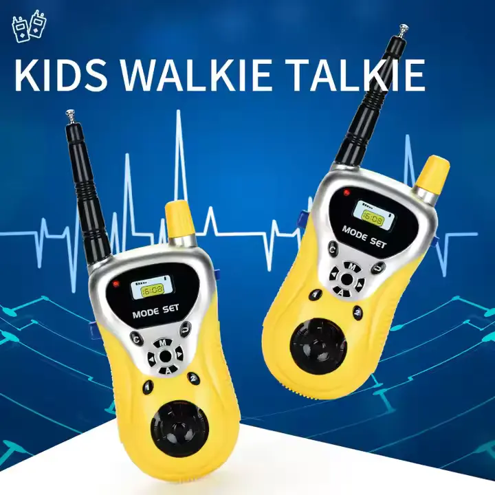 Lasten walkie talkie pari keltainen sininen tausta
