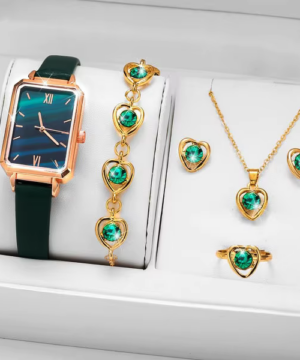 Naisten ylellinen Daisy-timanttikello ja korusetti rubiinikoristeilla