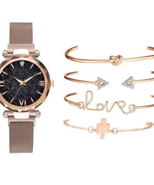 Ylellinen Roosa Kulta T&auml;htitaivas -kellosetti naisille