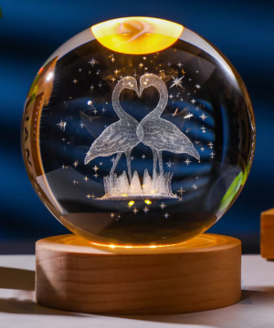 Ankka Rakkaus 3D Aurinkokunnan Kristallipallo Yövalo LED Puisella Jalustalla