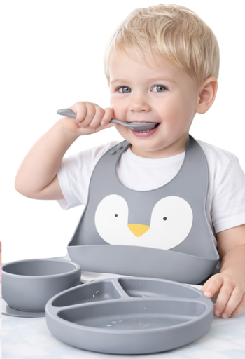 5-osainen silikoninen vauvan syöttösetti imukupilla – Vauvanhoito tuotteet