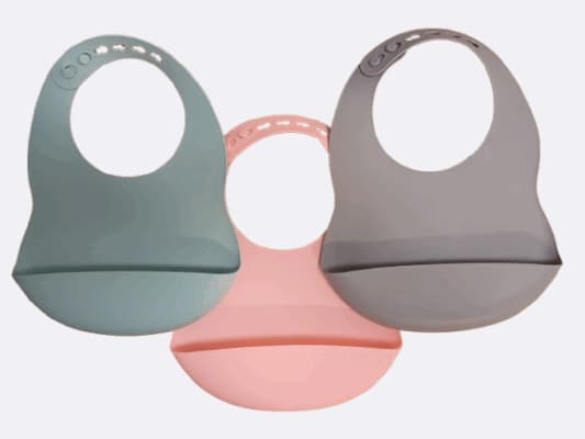 silikoninen ruokalappu vauvalle vihreä pinkki harmaa