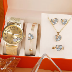 Naisten Luksus Daisy -kello ja Timanttityylinen Korusetti Rubiinikoristeilla