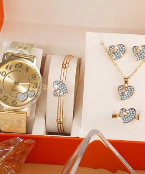 Naisten Luksus Daisy -kello ja Timanttityylinen Korusetti Rubiinikoristeilla